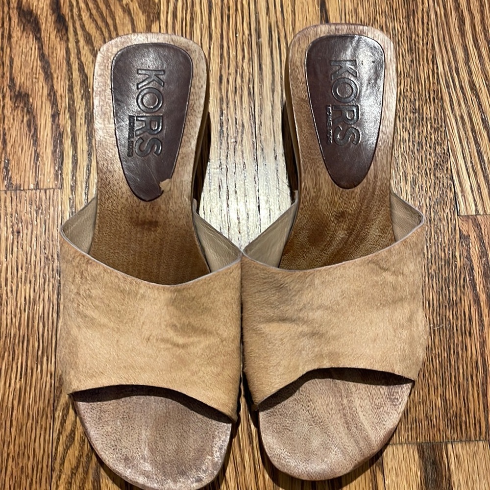 Michael Kors wooden heel sandal.